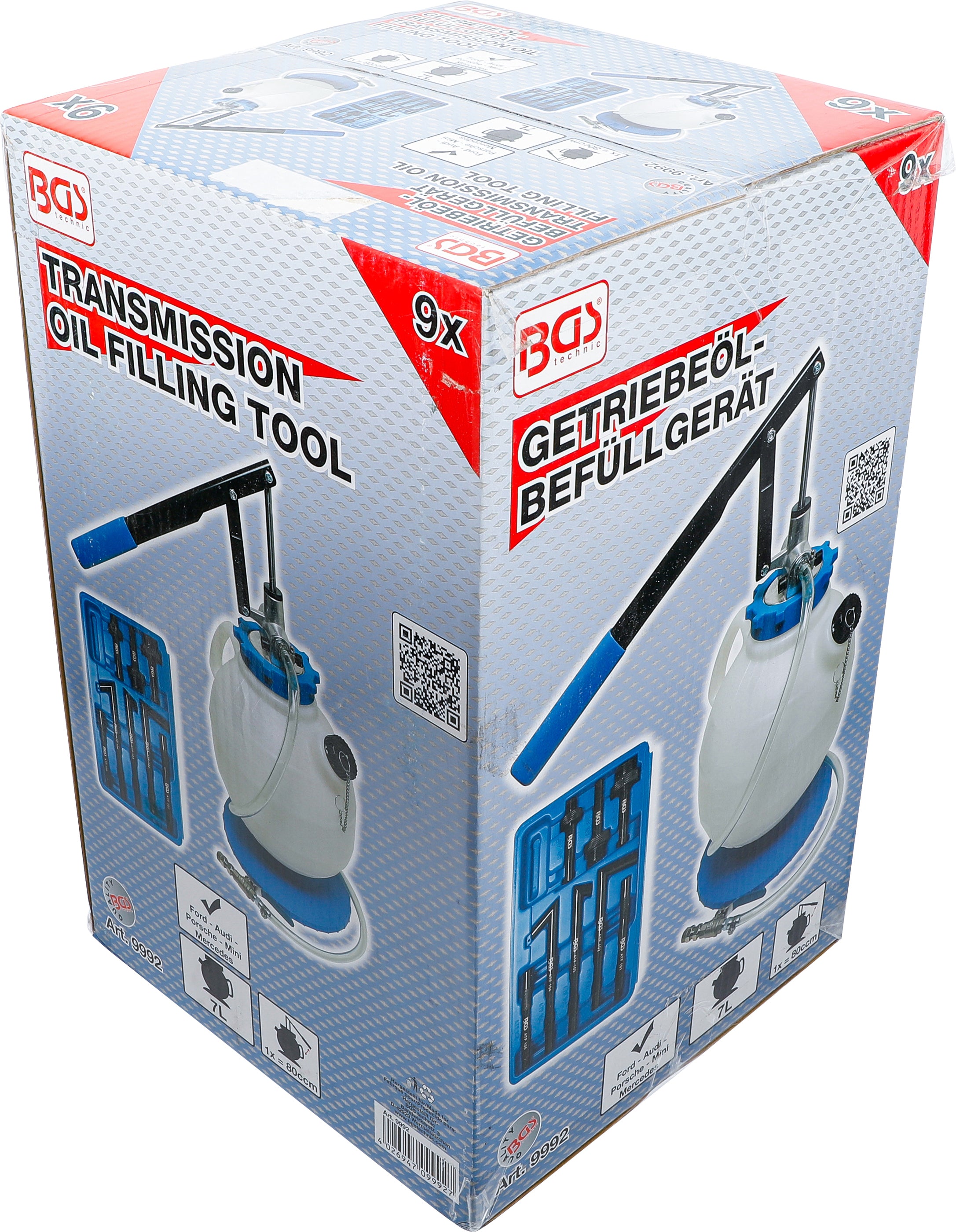 Gear oil filling device with hand pump | with 8 adapters | 7 l